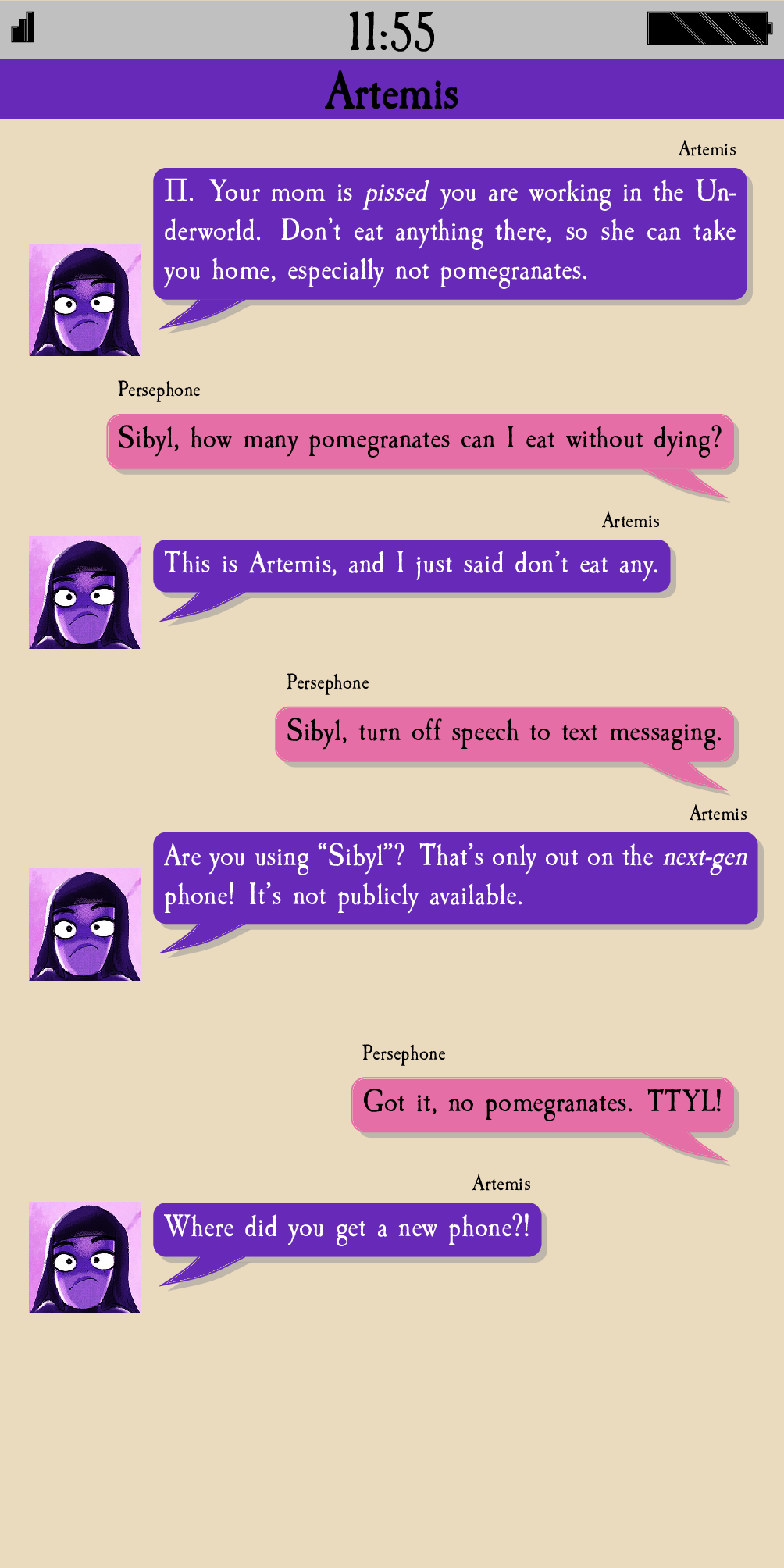 Persephone reveals things to Aphrodite she would rather keep secret.